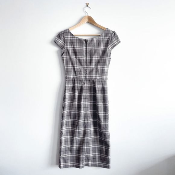 Stop Staring by Alfred Estrada Womens Midi Dress Bow Tie Plaid Gray Medium - Picture 2 of 12